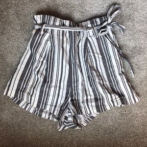 Linen Paperbag Shorts High Waist Stripe Bottoms